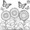 Butterflies and Sunflowers Coloring Pages