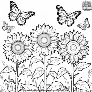 Butterflies and sunflowers coloring pages