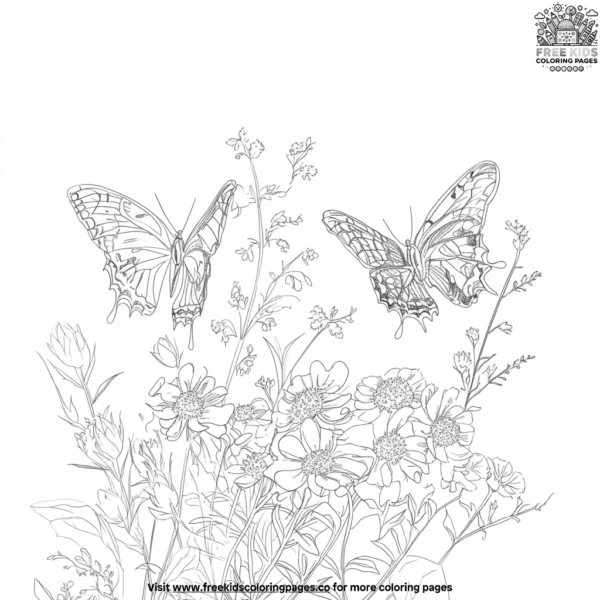 Butterflies and wildflowers coloring pages