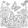 Butterflies with Spring Flowers Coloring Pages