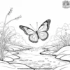 Butterfly Beside A Stream Coloring Pages