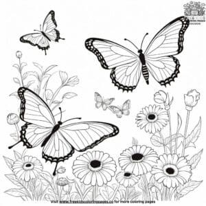 Butterfly Dance Among Flowers Coloring Pages