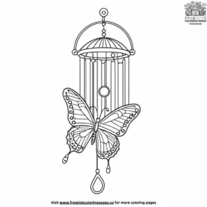 Butterfly Near A Windchime Coloring Pages