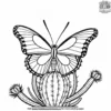 Butterfly On A Cactus Coloring Pages