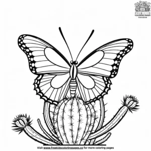 Butterfly On A Cactus Coloring Pages