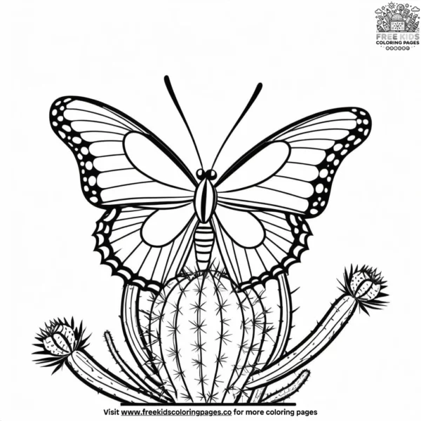 Butterfly on a cactus coloring pages