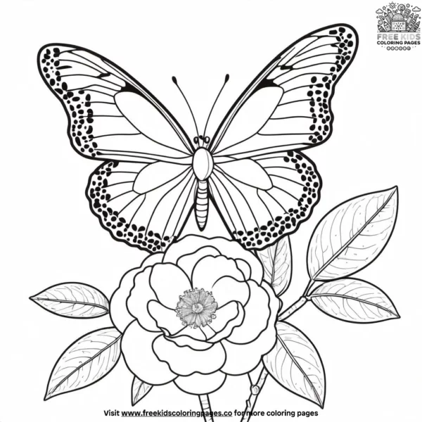 Butterfly on a camellia coloring pages