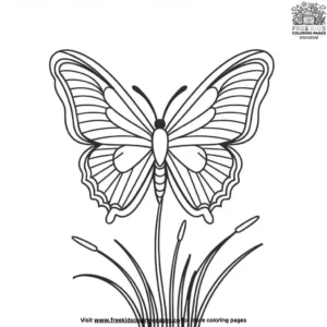 Butterfly On A Cattail Coloring Pages