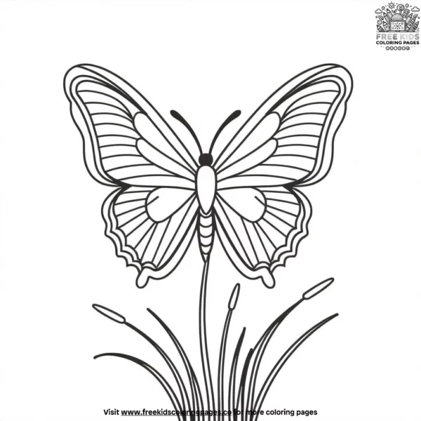 Butterfly on a cattail coloring pages