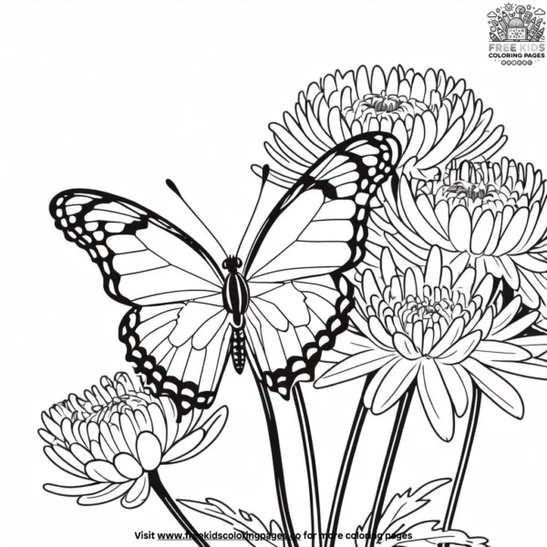 Butterfly on a chrysanthemum coloring pages