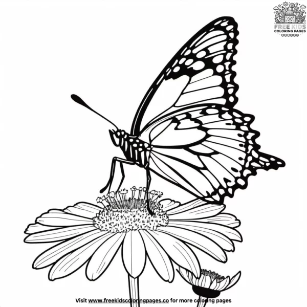 Butterfly on a cosmos coloring pages