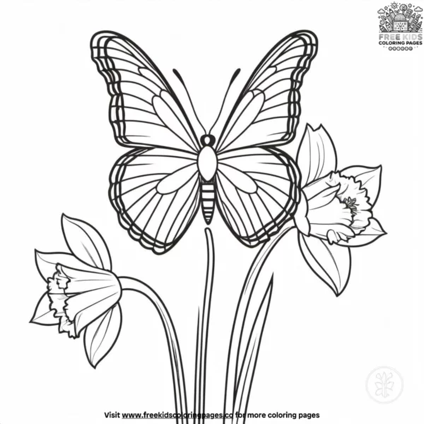 Butterfly on a daffodil coloring pages