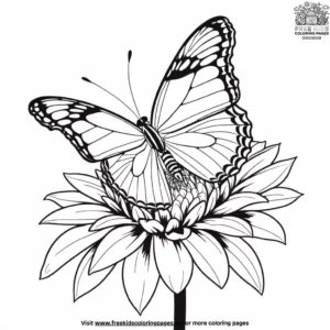 Butterfly On A Dahlia Coloring Pages