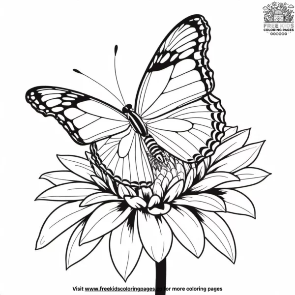 Butterfly on a dahlia coloring pages