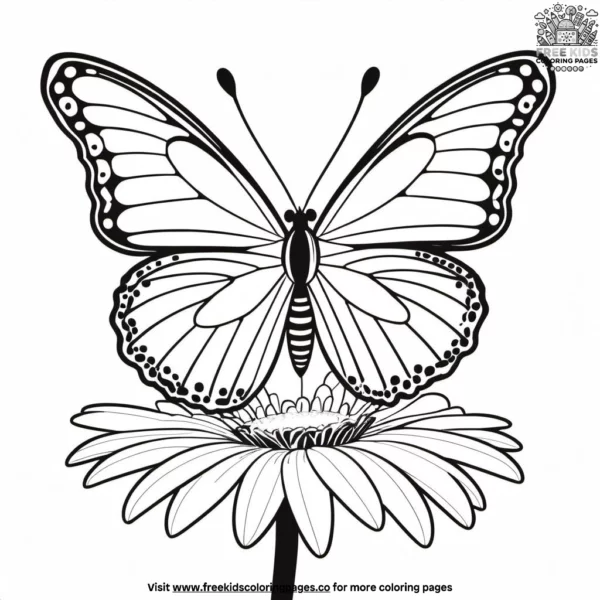 Butterfly on a daisy coloring pages