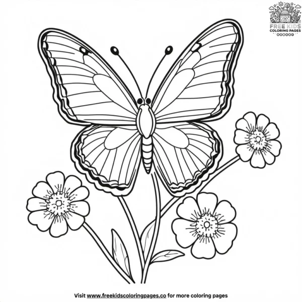 Butterfly on a forget me not coloring pages