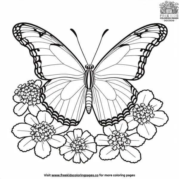 Butterfly on a lantana coloring pages