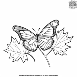 Butterfly On A Maple Leaf Coloring Pages