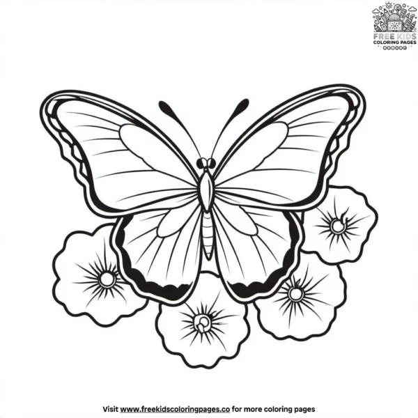 Butterfly on a morning glory coloring pages