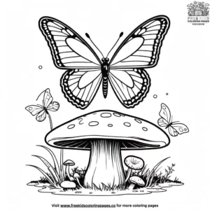 Butterfly On A Mushroom Coloring Pages