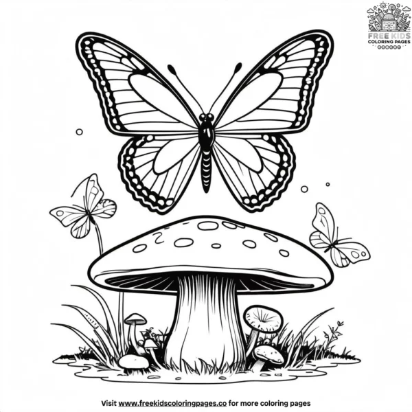 Butterfly on a mushroom coloring pages