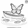 Butterfly With A Leaf Boat Coloring Pages