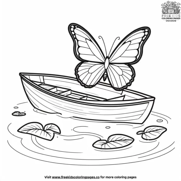 Butterfly with a leaf boat coloring pages