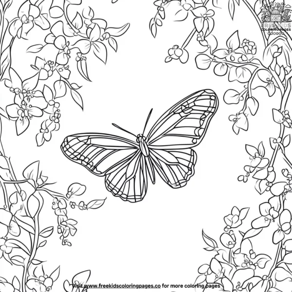 Butterfly and blooming vines coloring pages