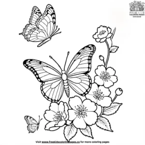 Butterfly and Cherry Blossoms Coloring Pages