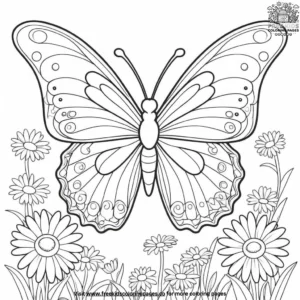 Butterfly and daisies coloring pages