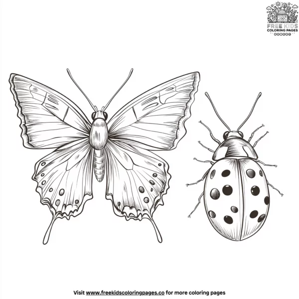 Butterfly and ladybug coloring pages