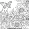 Butterfly and Sunflower Meadow Coloring Pages