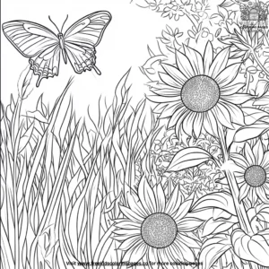 Butterfly and sunflower meadow coloring pages