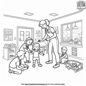 Caring Daycare Worker Coloring Pages