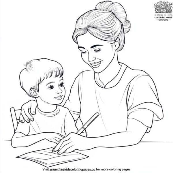 Caring teacher coloring pages