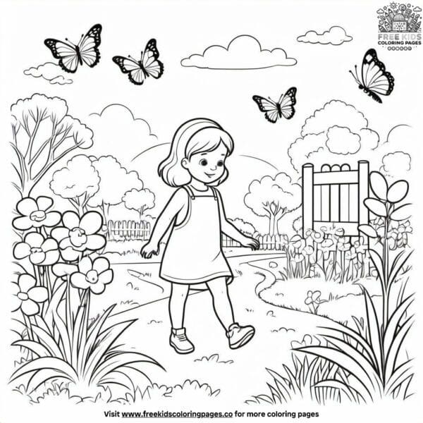 Cheerful spring scenes coloring pages