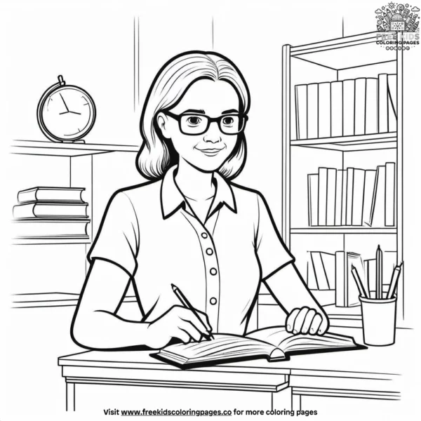 Cheerful teacher coloring pages