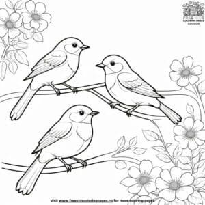 Chirping Birds in Bloom Coloring Pages