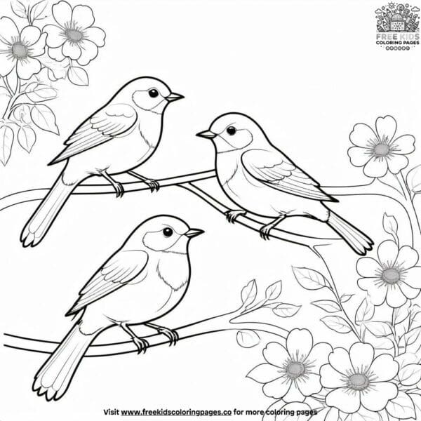 Chirping birds in bloom coloring pages