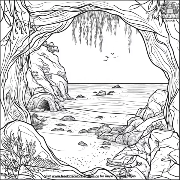 Coastal cave adventure coloring pages