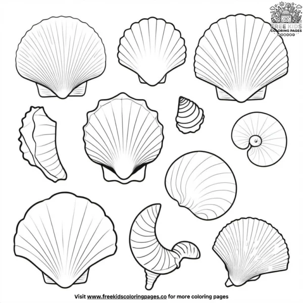 Coastal seashell collection coloring pages