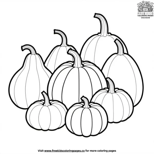 Colorful autumn gourds coloring pages