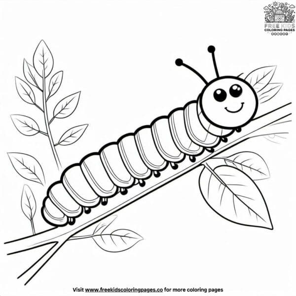 Colorful caterpillar journey coloring pages