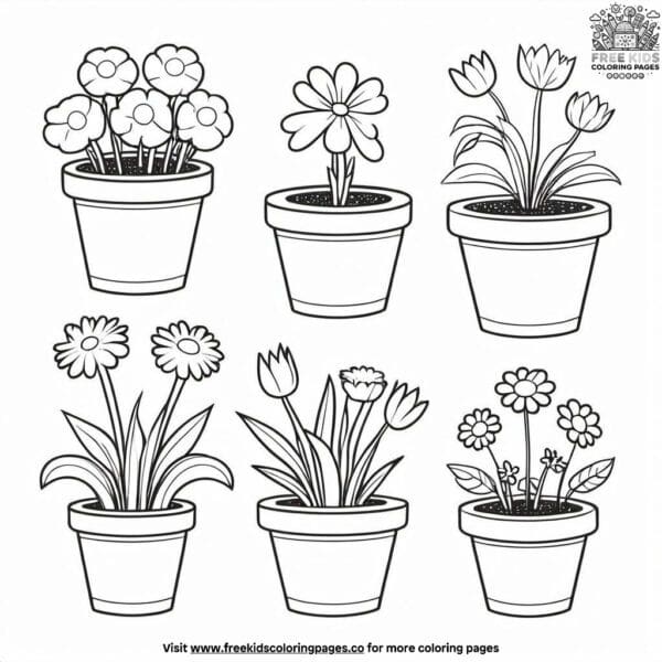 Colorful flower pot creations coloring pages