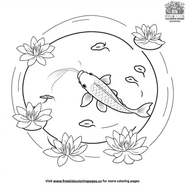 Colorful koi fish pond coloring pages