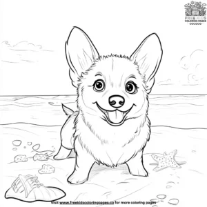 Corgi at the Beach Coloring Pages