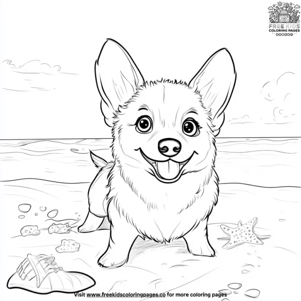 Corgi at the beach coloring pages