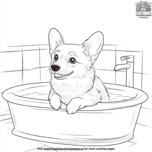 Corgi in a Bathtub Coloring Pages