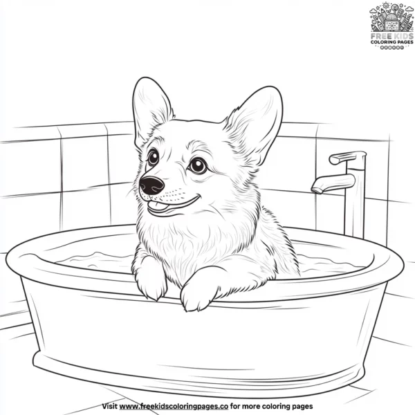 Corgi in a bathtub coloring pages