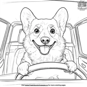 Corgi in a Car Coloring Pages